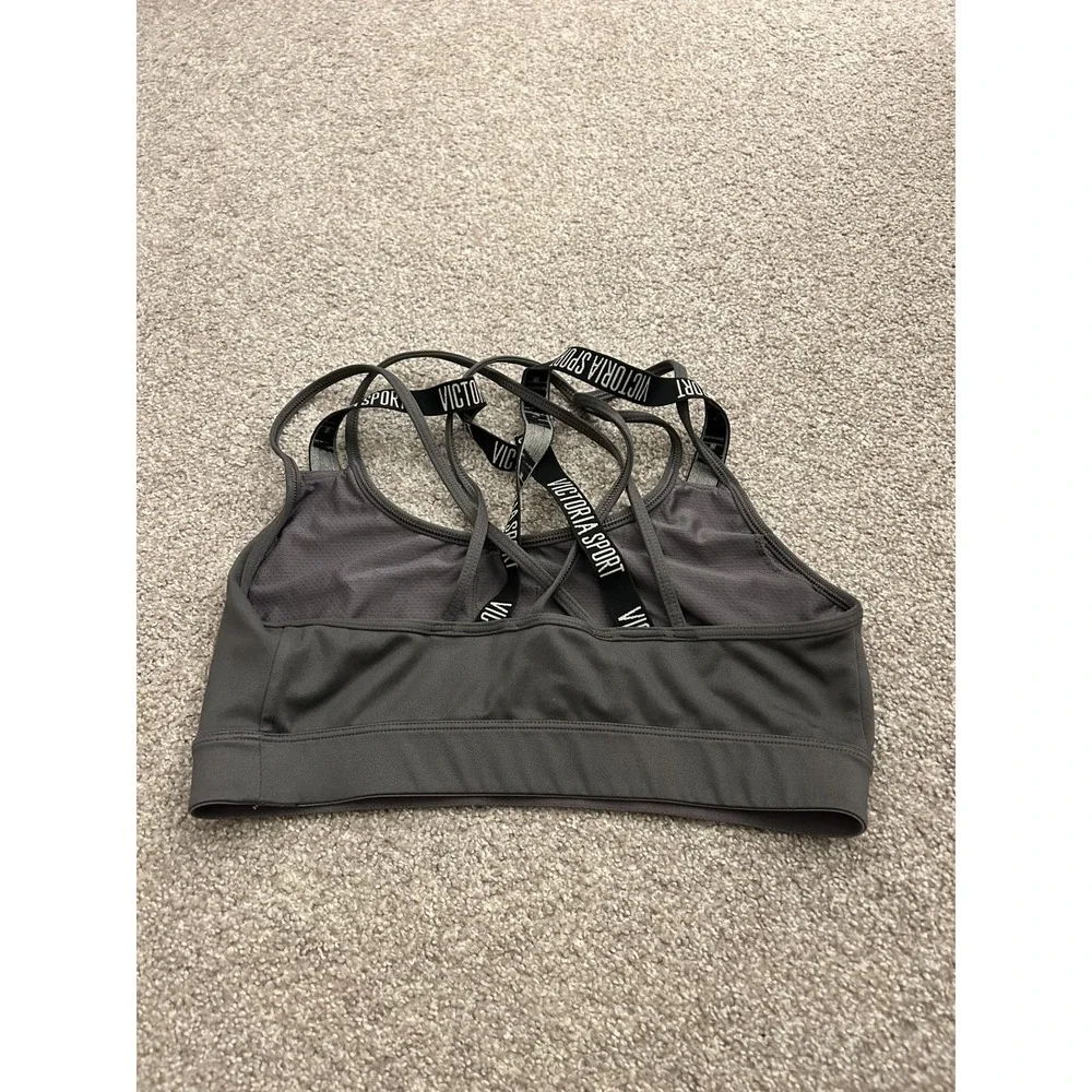Victoria Sport Sports Bra Womens Medium Gray Excellent Multi-Strap‎ Logo Back